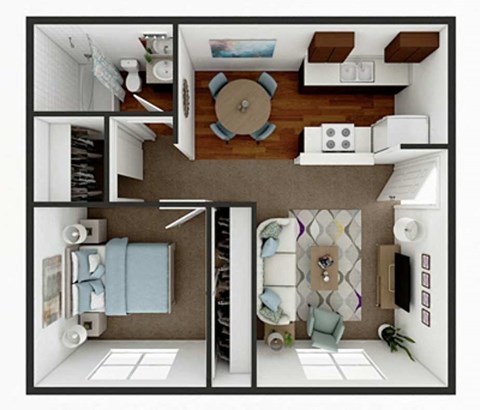 Floor plan for 1 bed, 1 bath, 625 sqft